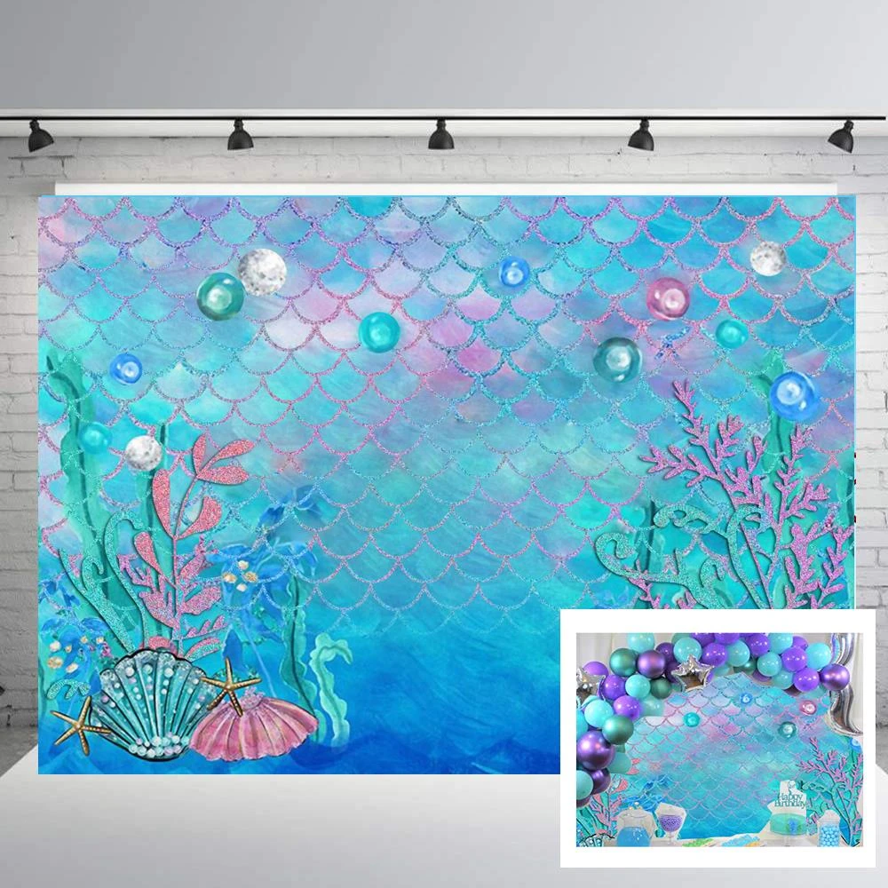 Little Mermaid Backdrop Under The Sea Photo Background Cake Smash Baby Shower Birthday Banner Dessert Table Studio Props Background Aliexpress