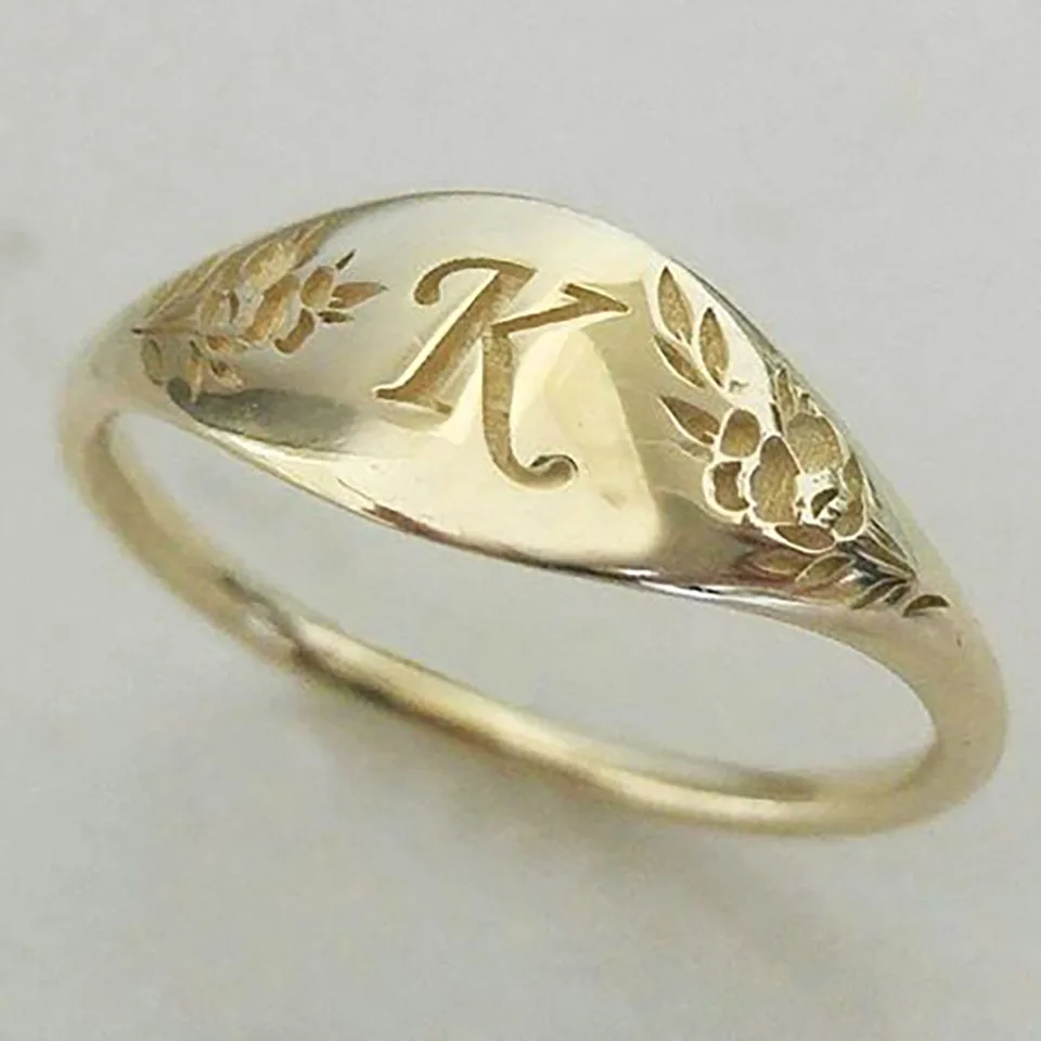 Beautlace Initial 'K' Ring - Adjustable 18K Gold Plated Open Ring With Cubic Zirconia (KR0037K) - View #4