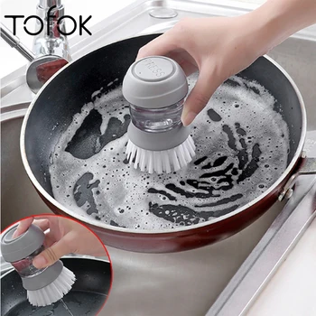 

Tofok Kitchen Cleaning Brush Dish Bowl Pot Washing Cleaner Multi-functional Automatic Liquid Soap Dispenser Scrubber 9.2*12.2cm