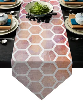 

Geometric Hexagonal Marble Table Runner Table Flag Home Party Decorative Tablecloth Table Runners
