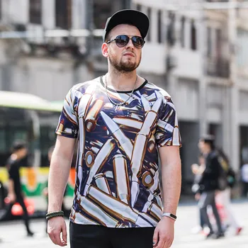 

GONTHWID Men's T-shirt Large Size Bullet Print Ice Silk Short-sleeved Quick-drying