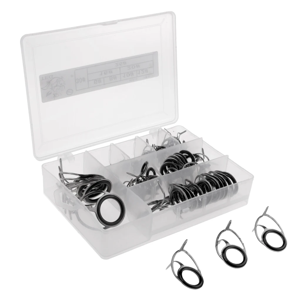 75Pcs/box Fishing Rod Guides Double Foot Stainless Steel Frame Ceramic Ring Reel Care Accessories