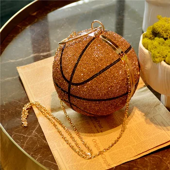 

Cross Border AliExpress Hot Selling Cool jiao zuan Spherical Cross-body Handbag Man-made Diamond Basketball wan yan bao Chain Ba