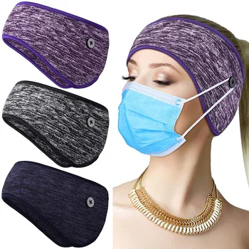 1Pcs Fashion 2 in 1 Ear Muffs Warmer Headband with Buttons Full Cover Sports Headband for Outdoor Fitness Running Sweatband 2