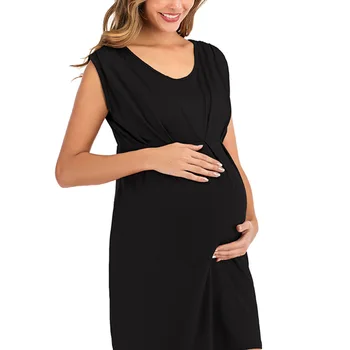 

Summer 2020 Solid Color Maternity Dress Round Neck Sleeveless Maternity Dress Pregnancy Womens Clothing Dresses