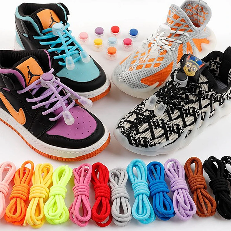 Elastic Shoelaces Round Shoe Laces Trendy Sneakers Quick Locking Shoestrings New