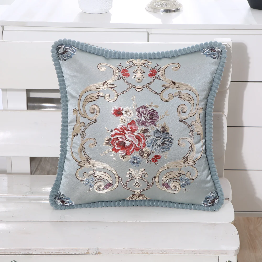 Shabby Chic Floral Cushion Cover 19x19inch European Vintage Jacquard Pillow Case Soft Home Decorative Pillow Cover 48x48cmIvory