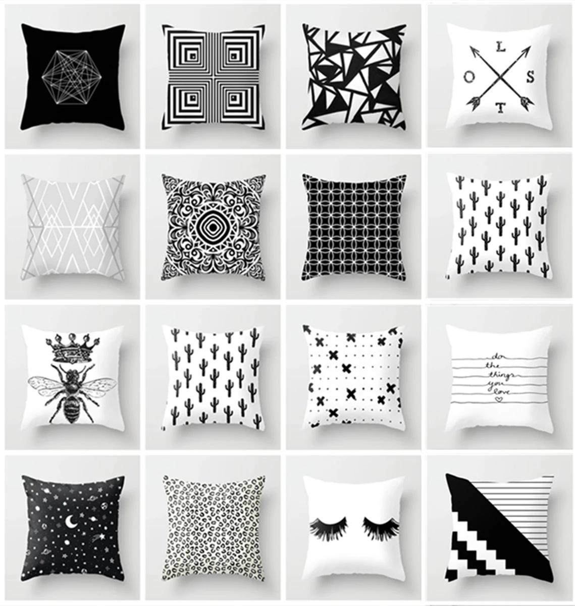 Pillow Case 18'' Geometric Cushion Cover Black And White Polyester Throw Square 