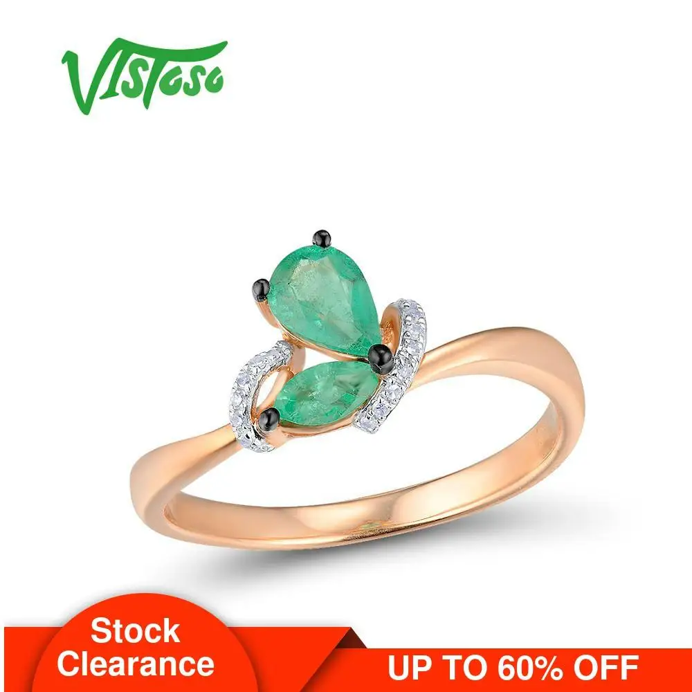 

VISTOSO Gold Rings For Women Genuine 14K 585 Rose Gold Ring Magic Emerald Sparkling Diamond Engagement Anniversary Fine Jewelry