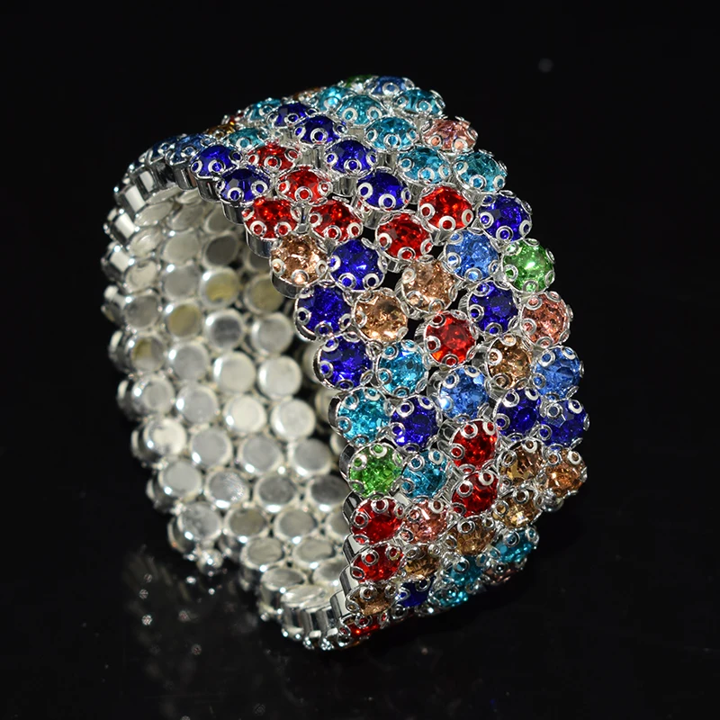 Ladies Crystal Rhinestone Bracelet Bangle Adjustable Wide Cuff Bracelet Bride Crystal Stretch Bracelet Jewelry for Women's Gifts 3