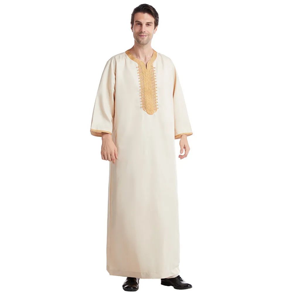 Men Traditional Muslim Jubba Thobes Arabic Islamic Clothing Fashion Embroidery Kaftan Saudi Arabia Dubai Abaya Long Dress Robes
