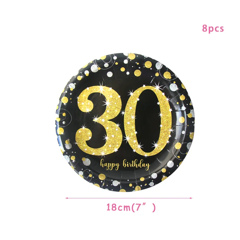 30, 40, 50, 60 украшения для дня рождения, для взрослых, конфетти, шары с цифрами, счастливые 30, 40 лет, юбилей, для взрослых, свадебные украшения - Цвет: 8pcs 7inch plates30