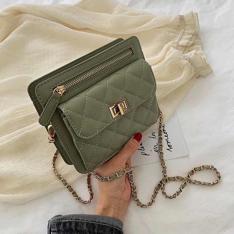 

CHIC 2019 New Style Fashion Rhombus Chain (Large Small) Harajuku Simple Casual Shoulder Square Sling Bag
