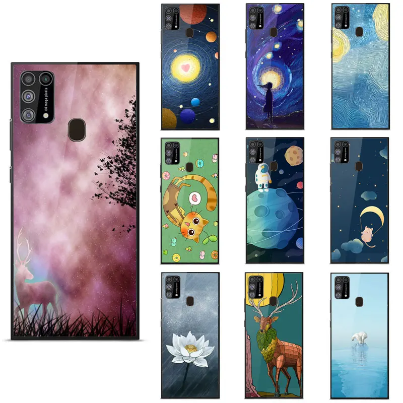 

Case For Samsung M21 Note 20 Ultra M31 M11 A70E A41 A11 Luxury Painted pattern Mirror Tempered glass shockproof Back Cover