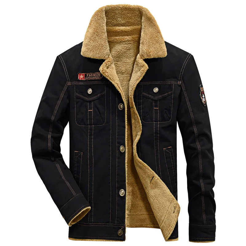 OLOME, модная зимняя куртка для мужчин, вельветовое плотное пальто с отворотом, осенняя куртка-бомбер, хлопковая одежда для мужчин,, новинка - Цвет: Черный