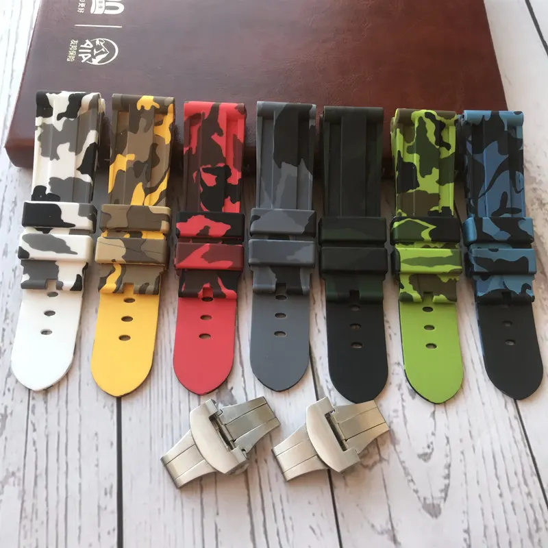 

Watch Band For Panerai PAM 111 441 TPU camouflage Rubber Silicone 24mm Watch Strap Watch Accessories Folding Clasp Watch Bracel
