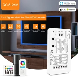 Gledopto Smart Zigbee Mini Ultra Thin 5 in 1 LED Controller RGBCCT/RGBW/RGB/CCT/Dimmer Suitable For Kitchen Bedroom Living Room