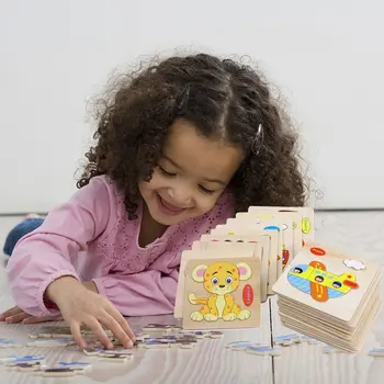 

2019 Kids 3D Puzzle Jigsaw Wooden Toys Cartoon Animal Puzzles Intelligence Children Early Educational Toys for Children Baby