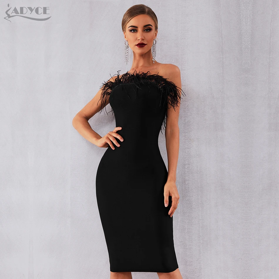 Adyce 2021 Новое летнее женское Бандажное платье Vestidos пикантные черные перья без