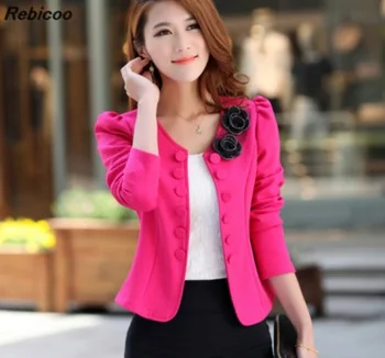 

New 2019 Women Suit Jacket Slim Elegant Double Breasted Blazer Short Design Plus Size Blazer Career Skirt Suit Women Work Wear