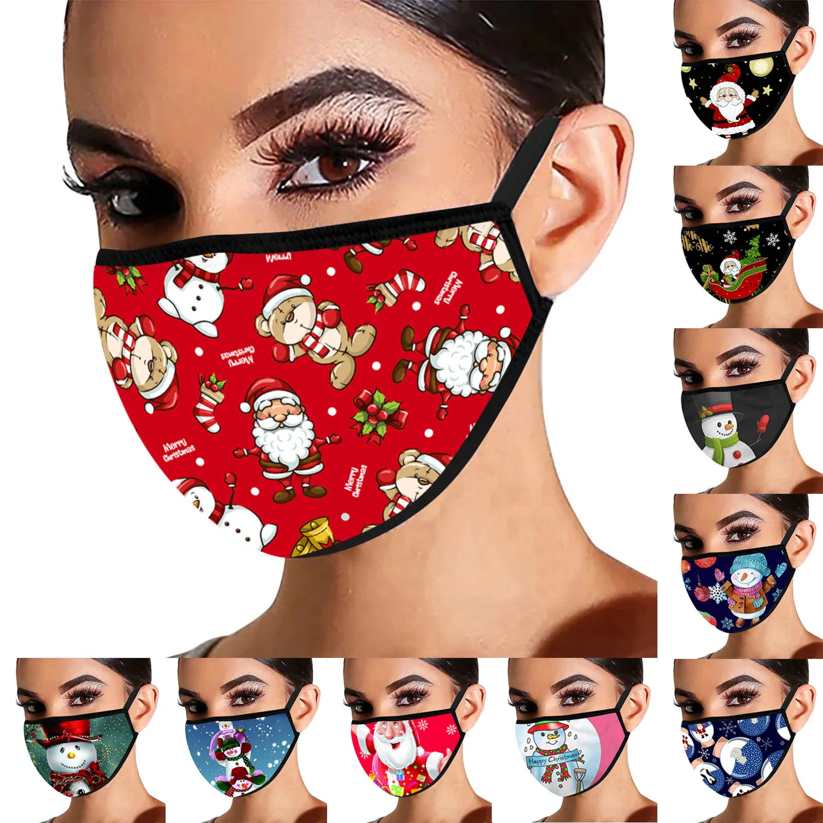 

2021 Happy New Year Christmas Adult Masks Breathable Face Mask Washable Cotton Masks Bandage Mascarilla reutilizable MÃ¡scara