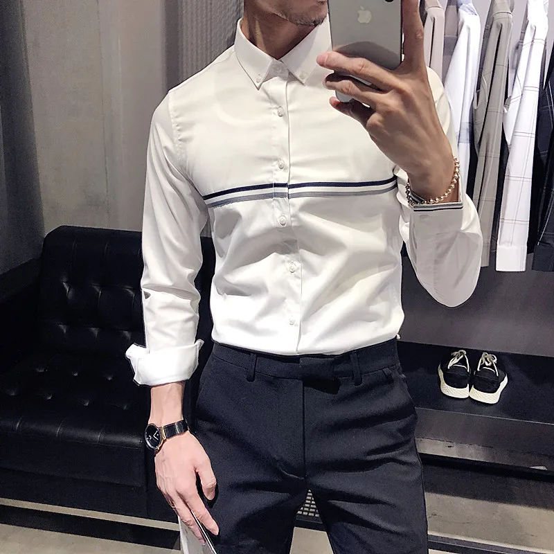 Брендовые мужские рубашки Camisa Masculina, повседневная приталенная рубашка с длинным рукавом, высокое качество, белая мужская деловая официальная рубашка