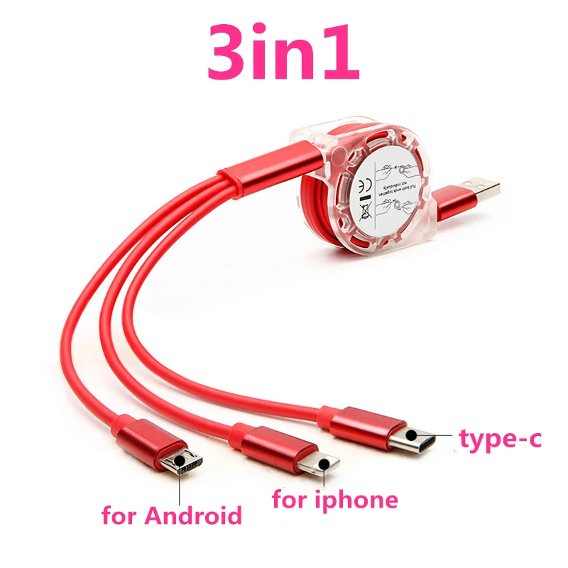 

3 in 1 Retractable Multi USB Charging Cable Micro USB Type C Cord Mobile Phone Charger Multi-function Extension Data Line