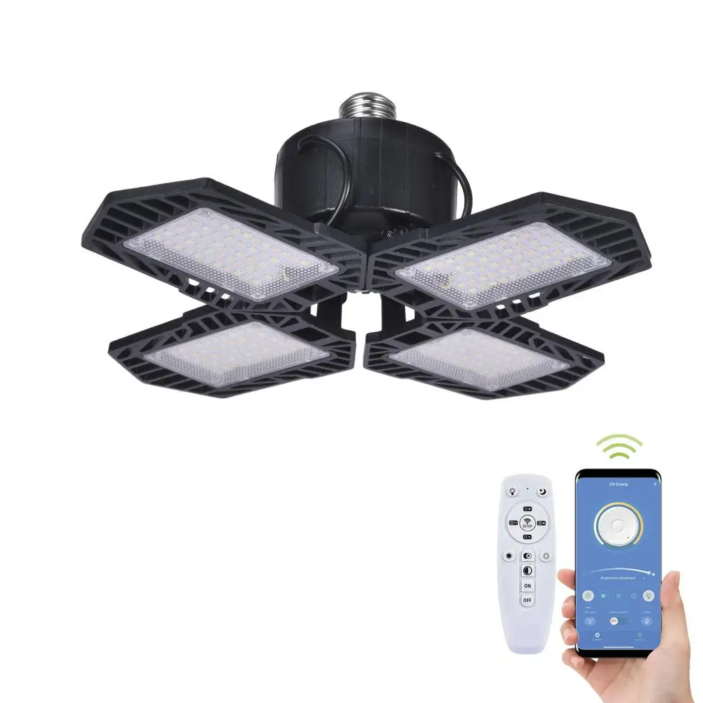 

100W Stepless Dimmable Garage Light APP Remote Control Deformable Ceiling Lamp E26 Industrial Lighting For Warehouse Workshop