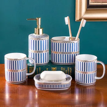 

European luxury bathroom five-piece bathroom ceramic dental mug toothbrush mug toiletries set