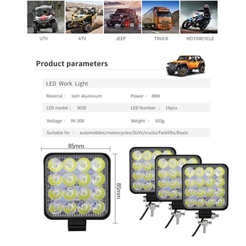 

4 Pcs 48W Spot LED Work Light Driving Fog Lamps For Off-Road SUV Car Boat Truck