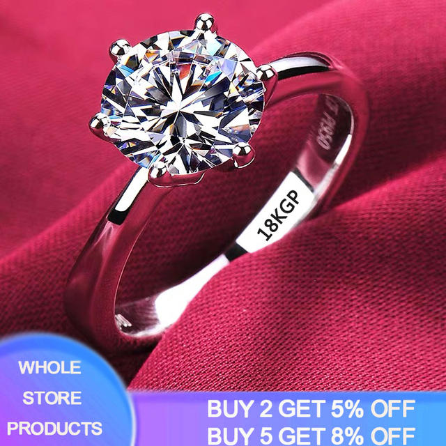 Luxury 18K White Gold Color Rings For Women Round Cut Zirconia Diamond Tibetan Silver 925 Ring Engagement Wedding Bands