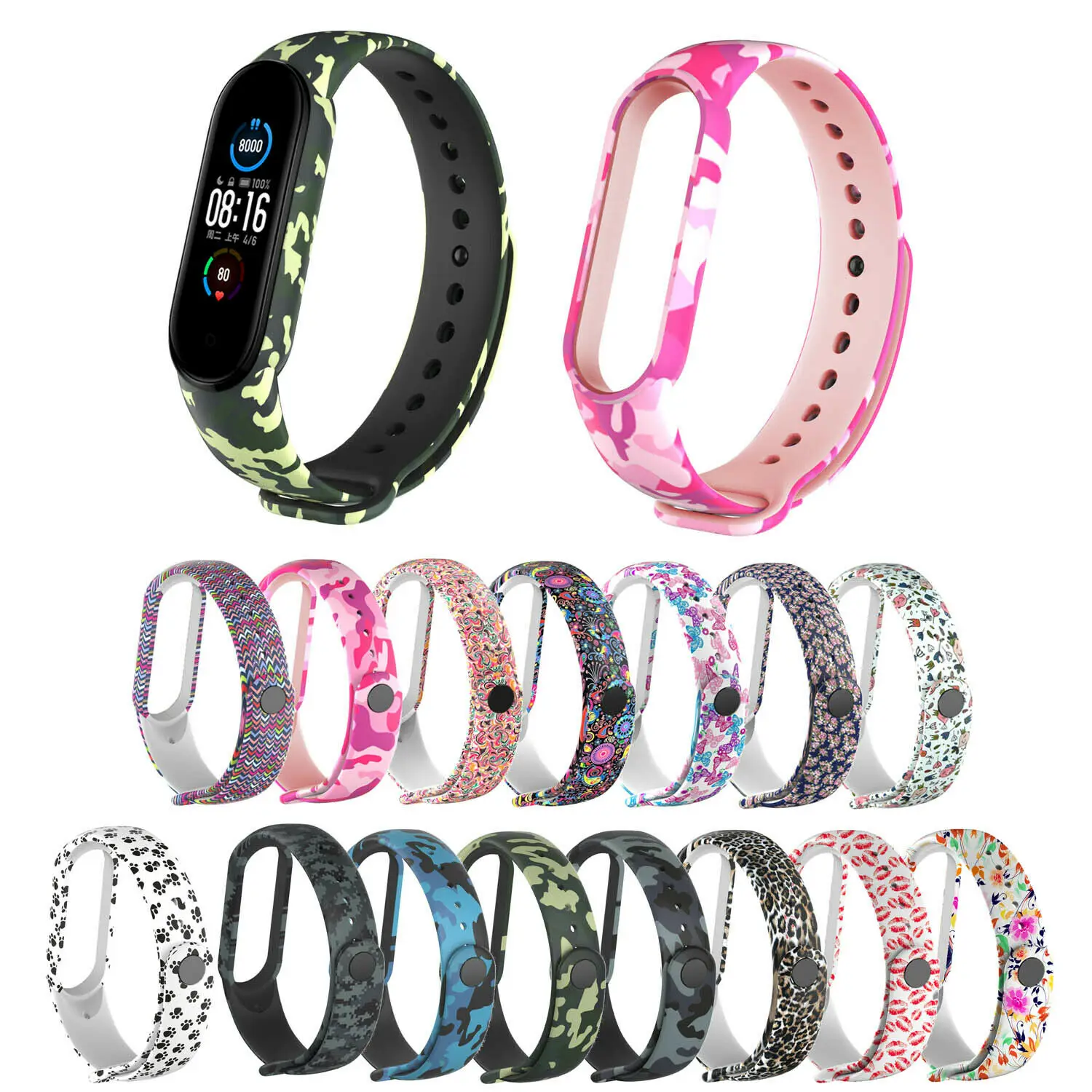 Цветочные леопардовые силиконовые ремешки для Mi Band 5 ремешок мягкие резиновые