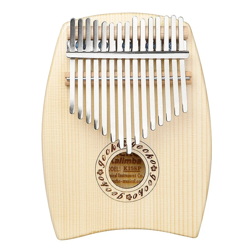 Mbira Kalimba Spruce Wood 15 Keys Thumb Piano Musical Instrument with Hammer Bag Gloves