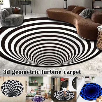 

2020 3D Washable Printed Round Vortex Illusion Pattern Anti-slip Carpet Door Mat Household LXY9