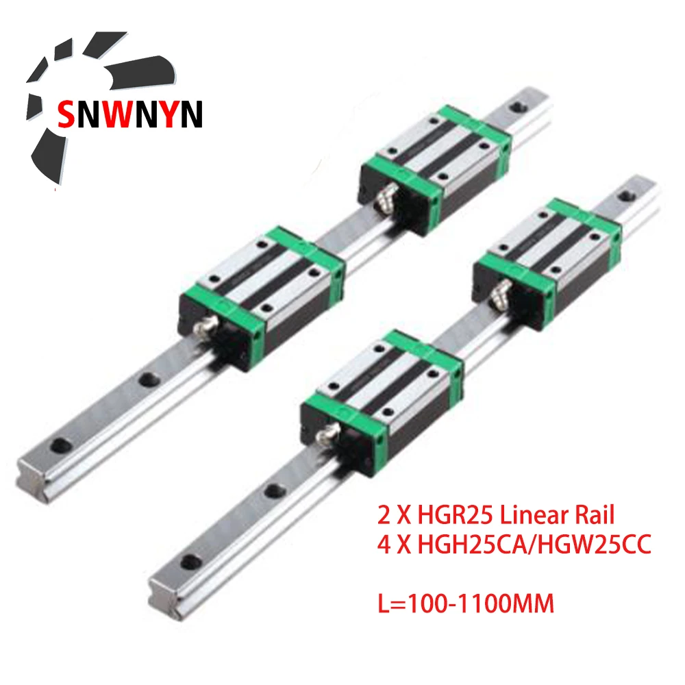 HGR25 HGH25 Linear Guide Rails 25mm 2pcs Linear Guide Rail Any Length+4pcs Slide Block Carriage HGH25CA /Flang HGW25CC CNC Parts