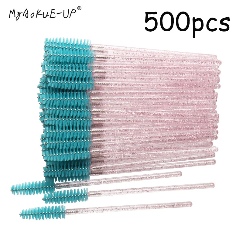 500pcs 200 шт./лот, одноразовая нейлоновая тушь для ресниц, палочка, аппликатор, кристальная ручка, кисть для ресниц, для наращивания ресниц, инструменты для макияжа, розовые кисти - Handle Color: 500pcs