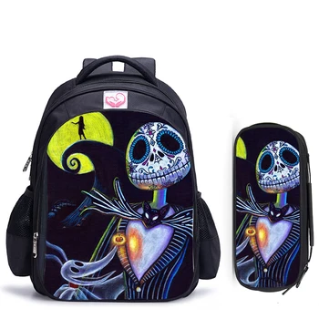 

16 Inch The Nightmare Before Christmas Children Backpack Lovely Schoolbag Boys and Girls Orthopedic Backpack Pencil Bag Sets