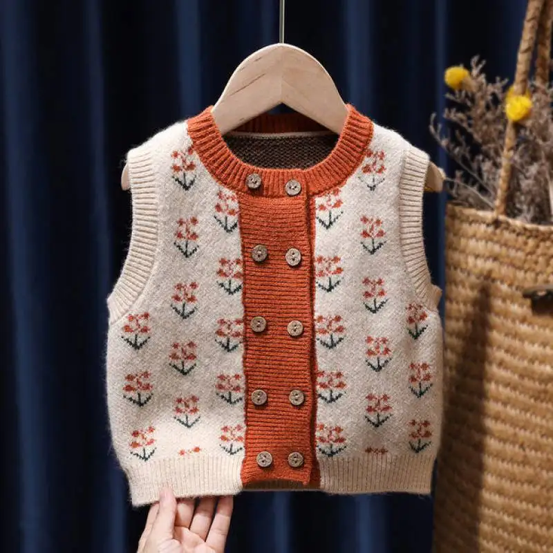 New Spring And Autumn Vest Baby Girls Sweater Cute Knitting Vest 1 5yrs