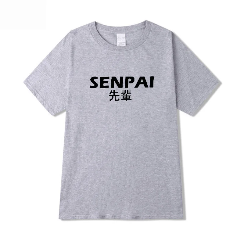 Gray-H02 Летняя мужская футболка с принтом SENPAI из хлопка черного и белого цветов, Женский уличный с короткими рукавами, футболка унисекс Harajuku, топы, одежда - Цвет: Gray-H02