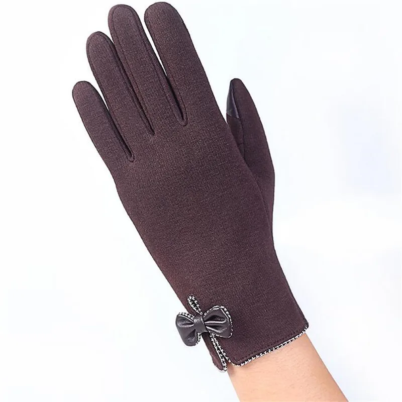 Женские зимние перчатки для улицы с сенсорным экраном, теплые варежки, женские мотоциклетные перчатки с полным пальцем, утепленные плюшевые элегантные варежки - Цвет: E-brown