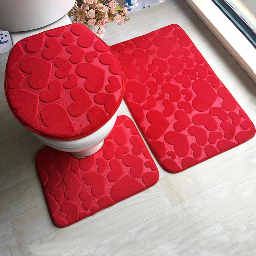 

3Pcs/set BathroomAnti-Slip Toliet Mat Set Flannel Kitchen Bath Washable Mat Bathroom Carpet Rug Tapete Banheiro