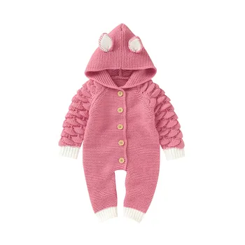 

Baby Winter Knitted Baby Hooded Ear Romper Newborn Romper Infant One Piece Jumpsuit Toddler Girl Romper 0-24 Months