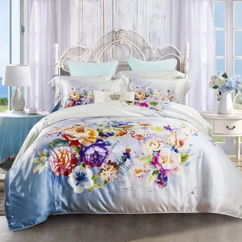 

Four Paper Set Solid Color Printing 35 Real Silk Quilt Cover Satin Tencel Ice Silk Sheet 1.8m Meters Coupe Bedding Article