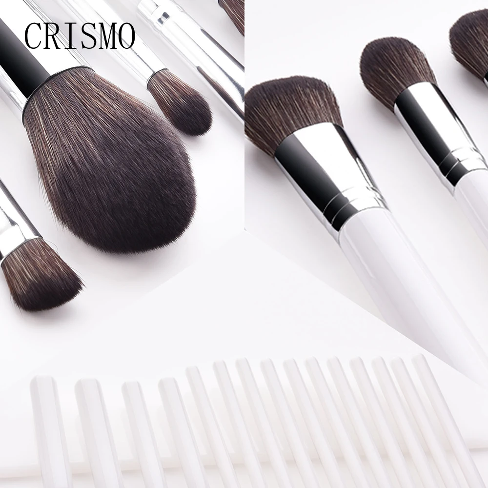 CRISMO, 12 шт., белые деревянные Кисти для макияжа, набор, мягкая основа для волос, пудра, румяна, тени для век, консилер, косметика для глаз, Кисть для макияжа