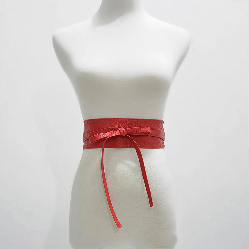 Ultra Wide Women Belt For Dress Solid Leather Bandage Bow Belt Cummerbund Waist Strap Belt ceinture large femme brede riem#L