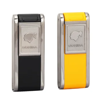 

COHIBA Pocket Lighters Butane Windproof 2 Jet Torch Cigar Lighter Portable Metal Cigarette Gas Lighter For Cigar Gadgets