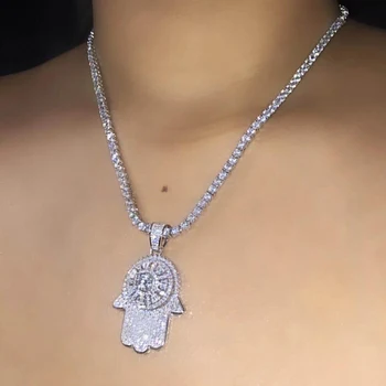 

Eyes of the angel of Fatima Pendant Necklace Rope chain Hip Hop Full Iced Out Cubic Zirconia gold sliver color CZ Stone necklace