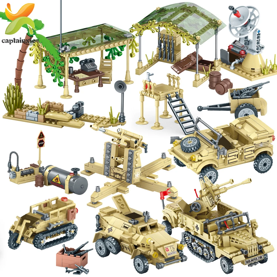 

4 IN 1 WW2 World War II Soviet Army Soldiers Figures Weapon Vehicles Military Building Block Set Legoingly City Bricks Toys