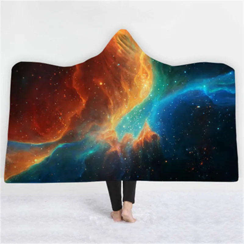 

Colorful Galaxy Universe Sky Pattern Hooded Blanket For Adults Children 3D Print Plush Fleece Wearable Throw Blanket For Winter