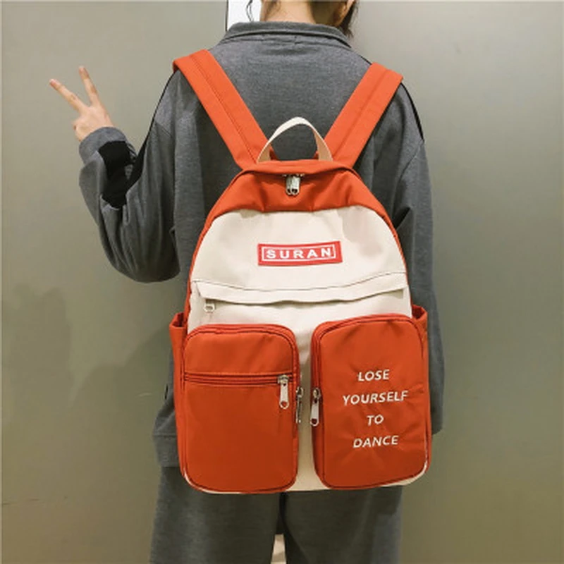 

Mododiino Hit Color Backpacks Nylon Waterproof Women School Backpack For Teenage Girls Multi-Pocket Schoolbag Backpack DV1321